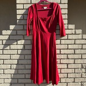Anthropologie Maeve Squareneck Midi Dress in Red - Size Small